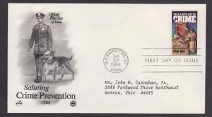 2102 Crime Prevention ArtCraft FDC with typewritten address