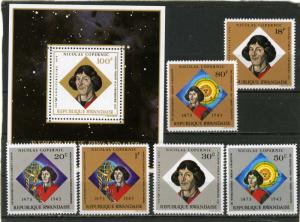 RWANDA 1973 SPACE/NICOLAS COPERNICUS SET OF 6 STAMPS & S/S MNH