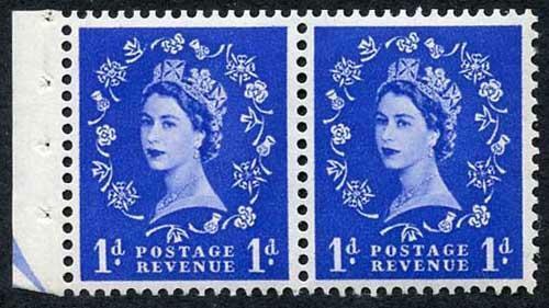 SB22 QEII 1d Wmk Tudor Booklet Pane of Two Perf Type I (1/2v) U/M Good Perfs