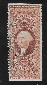 R47b Used, 25c, Life Ins. Hand Stamp , scv: $1,250, FREE INSURED SHIPPING