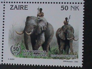 ​ZAIRE-1993-SC# 1404 NATL.GAME PARK 50TH ANNIV: ELEPHANTS MNH BLOCK VF