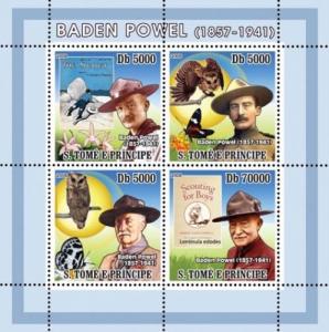 SAO TOME E PRINCIPE 2008 SHEET BADEN POWELL SCOUTS OWLS BUTTERFLIES st8202