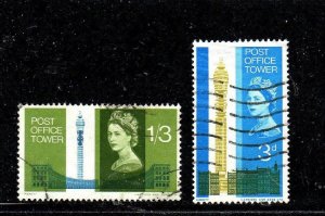 GREAT BRITAIN #438-439 1965 OPENING OF THE POST OFFFICE TOWER F-VF USED b