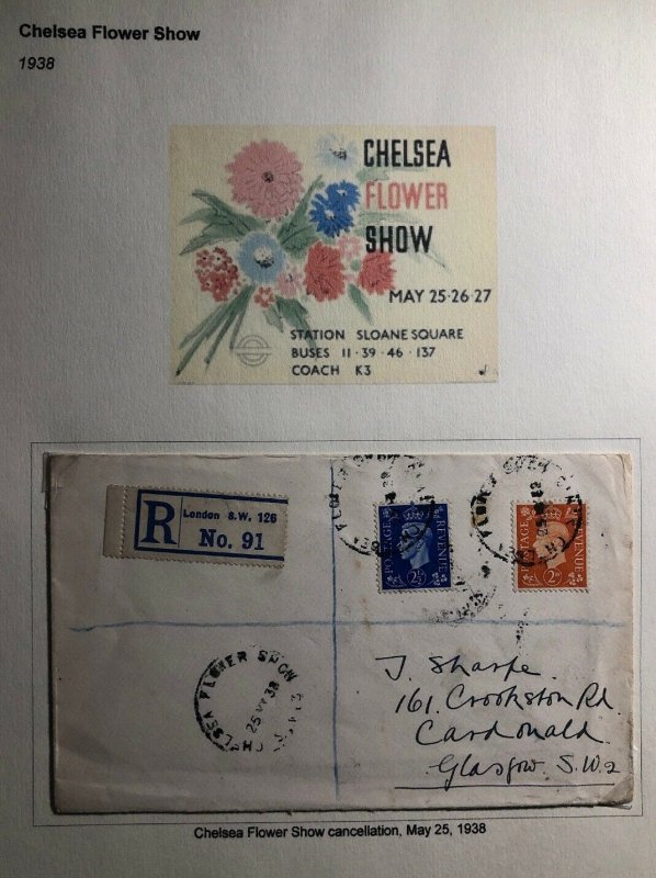 1938 London England First Day Cover FDC Chelsea Flower Show Cancel To Scotland