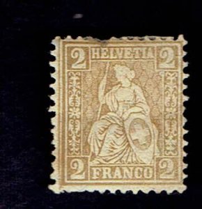SWITZERLAND SCOTT#52 1874 2fr SITTING HELVETIA - USED/HR