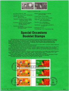 USPS SOUVENIR PAGE SPECIAL OCCASIONS BOOKLET STAMPS 1988 TYPE A