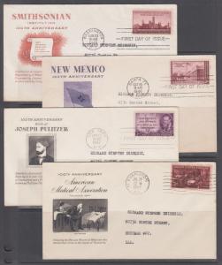 US Sc 943/949  FDC-s, 1946-47  issues, 4 diff, Grimsland cachets, addressed