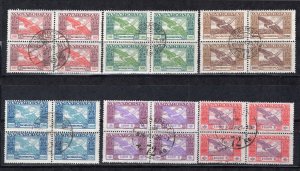 HUNGARY 1920 C6-C11 ICARUS AIRMAIL SET IN BEAUTIFUL BLOCKS OF 4 VFU