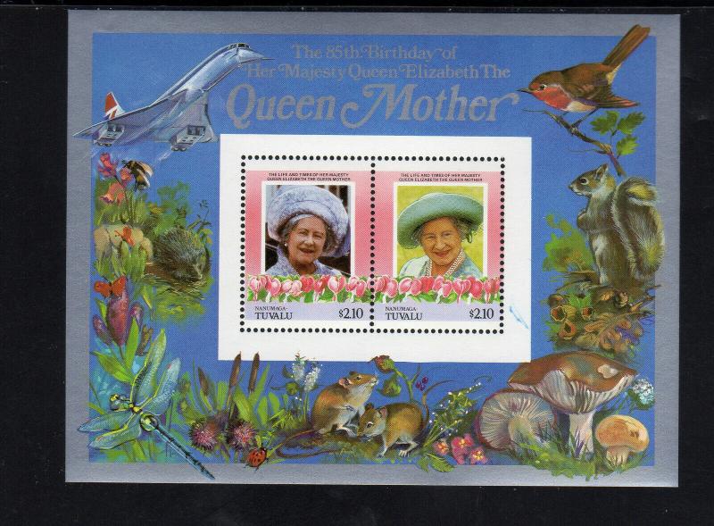 TUVALU-NANUMAGA #50    1985 QUEEN MOTHER 85TH BIRTHDAY MINT VF NH O.G  S/S