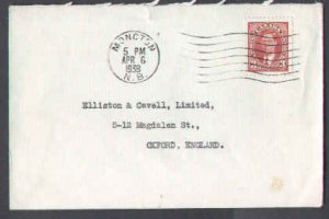 Canada-cover  #6702 - 3c KGVI mufti-Moncton,NB-Cover-Ap 6 1938-3c fran