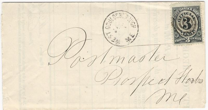 U. S., 1874, 3c Post Office Official on Cover, W. Gouldsborough, ME, cancel