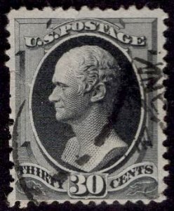US Stamp #190 30c Full Black Hamilton USED SCV $90. Face-Free Cancel