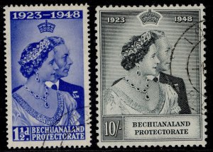 BECHUANALAND GVI SG136-137, 1949 ROYAL SILVER WEDDING set, VFU. Cat £50. CDS