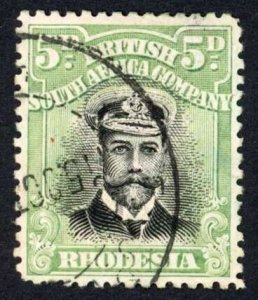 Rhodesia 1913-19 SG.227 5d black and bright green die II P14 Admiral VFU c60 po