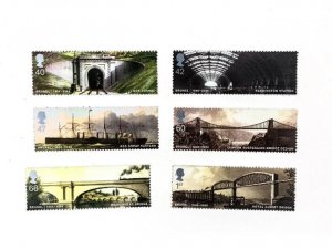 6 x Brunel UNused GB Mint mnh Postage Stamps - Engineering Bridges Tunnels