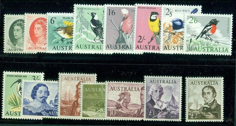 AUSTRALIA #365-79, Complete Birds & Famous Men issue, og, NH, VF, Scott $244.65