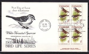 Canada, Scott cat. 496 only. Bird value as a Block/4. First day cover. ^