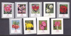 Germany 2416-2423A MNH 2006-14 Various Flowers Self-Adhesive Full Set of 9