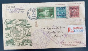 1939 Manila Philippines Registered First Day Of Sale Cover FDC Foreign Trade Wee