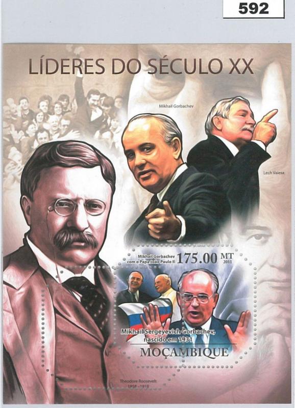 MOZAMBIQUE - ERROR, 2011 MISSPERF SHEET: Roosevelt, Gorbachev, Pope John Paul II