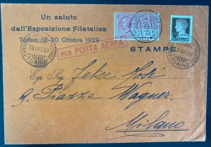 1929 Torino Italy First Flight Airmail Cover FFC To Milan Sc#C3