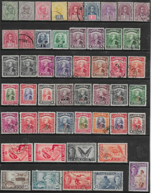 SARAWAK SELECTION OF 50 MINT/USED STAMPS ON STOCKSHEET 