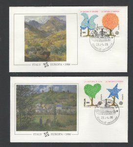 Italy  #1672a-d (1986 Europa set) on  two unaddressed Fleetwood FDCs
