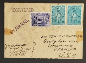 1964 Lalitpur Nepal Woodstock VT Registered Everest Multi Franking Airmail Cover