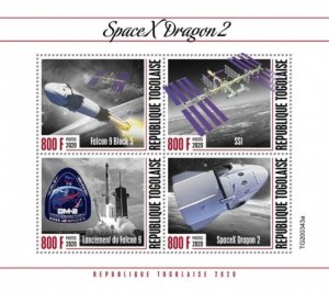 Togo - 2020 SpaceX Dragon 2 Spacecraft - 4 Stamp Sheet - TG200343a 