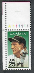 2417 Lou Gehrig F-VF MNH single with plate number  PNS