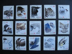 Canada Birds 2016-18 3 sets of 5 U singles each Sc 2930-4 3018-22 3118-22