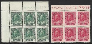 Canada, 1911, Scott #104, 106, Block of 6 with Inscriptions, Mint, N.H.