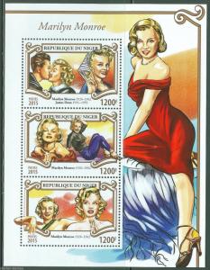 NIGER 2015 MARILYN MONROE WITH JAMES DEAN SHEET  MINT NH