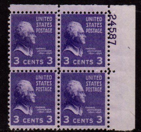 #807 Thomas Jefferson Plate Block #24587 UR - MNH