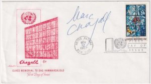 UN NY 179 Autographed FDC Signed by Marc Chagall, Artist