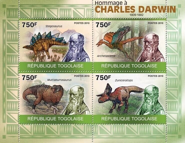Togo 2010 MNH - Tribute to Charles Darwin (1809-1882), Dinosaurs.