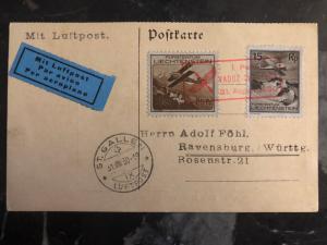 1930 Vaduz Lichtenstein Airmail postcard cover to Germany # C1 C3