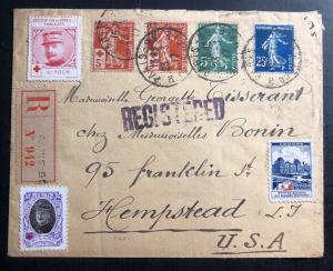 1917 Paris France Registered WWI Cover to Hempstead NY USA General Foch Label