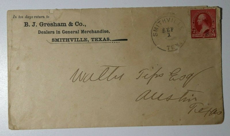 US Sc#22D Used On Cover Smithville TX 1894 BJ Gresham Co General Store