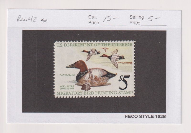 U.S.: Sc #RW42, 1975 $5.00 Federal Duck Stamp, Canvasbacks, MNH (S31001)