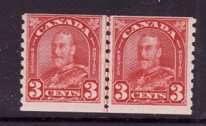 Canada-Sc#183-Unused 3c hinged  deep red Arch KGV coil line pair-1931-id434-
