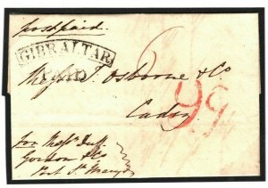 GIBRALTAR Arc PAID Historic Military Letter Cover FORWARDED Cadiz 1838 W515