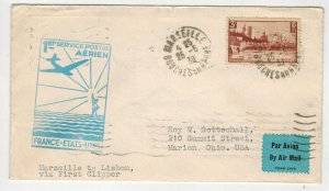 1939 TRANS ATLANTIC AIRMAIL FIRST FLIGHT F18-6A MARSEILLES - LISBON BLUE CACHET