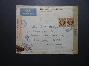 Palestine 1945 British Army PO #4 Dual Censor Cover to USA/Sm Bottom TearsZ11383