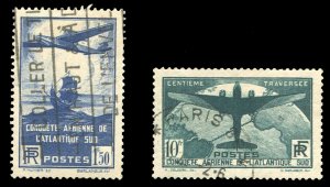 France, Air Post #C16-17 Cat$135.25, 1936 South Atlantic Flight, set of two, ...