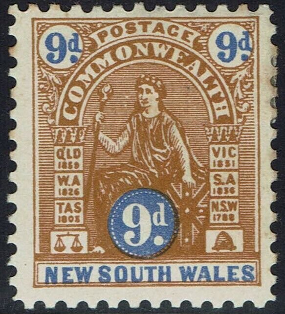 NEW SOUTH WALES 1905 COMMONWEALTH 9D PERF 11 WMK CROWN/A