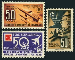 Turkey 1515-1517, MNH. Mi 1807-1809. Air Force-50, 1961. Rocket, Jet, Ataturk.