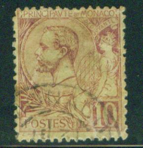 MONACO Scott 15 Prince Albert I used stamp 1891 margin tear at bottom