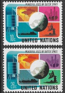 UNITED NATIONS NEW YORK 1975 PEACEFUL USES OF OUTER SPACE Set Sc 256-257 MNH