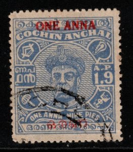 INDIA-COCHIN SG123 1949 1a on 1a9p ULTRAMARINE USED 